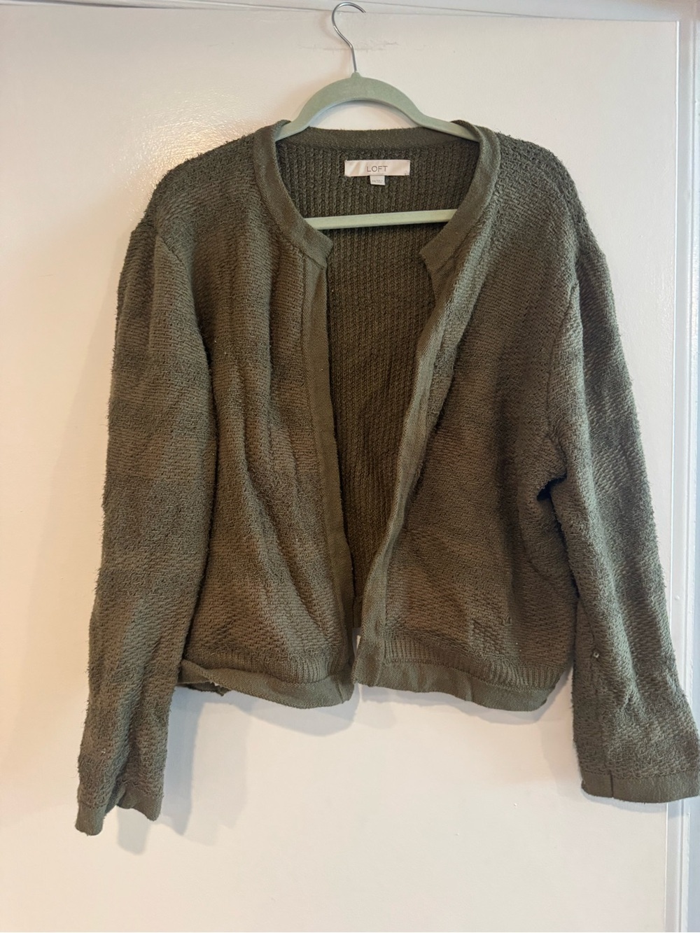 LOFT Olive Green Textured Open Front Cardigan Sweater Women's XXL Cozy Layer